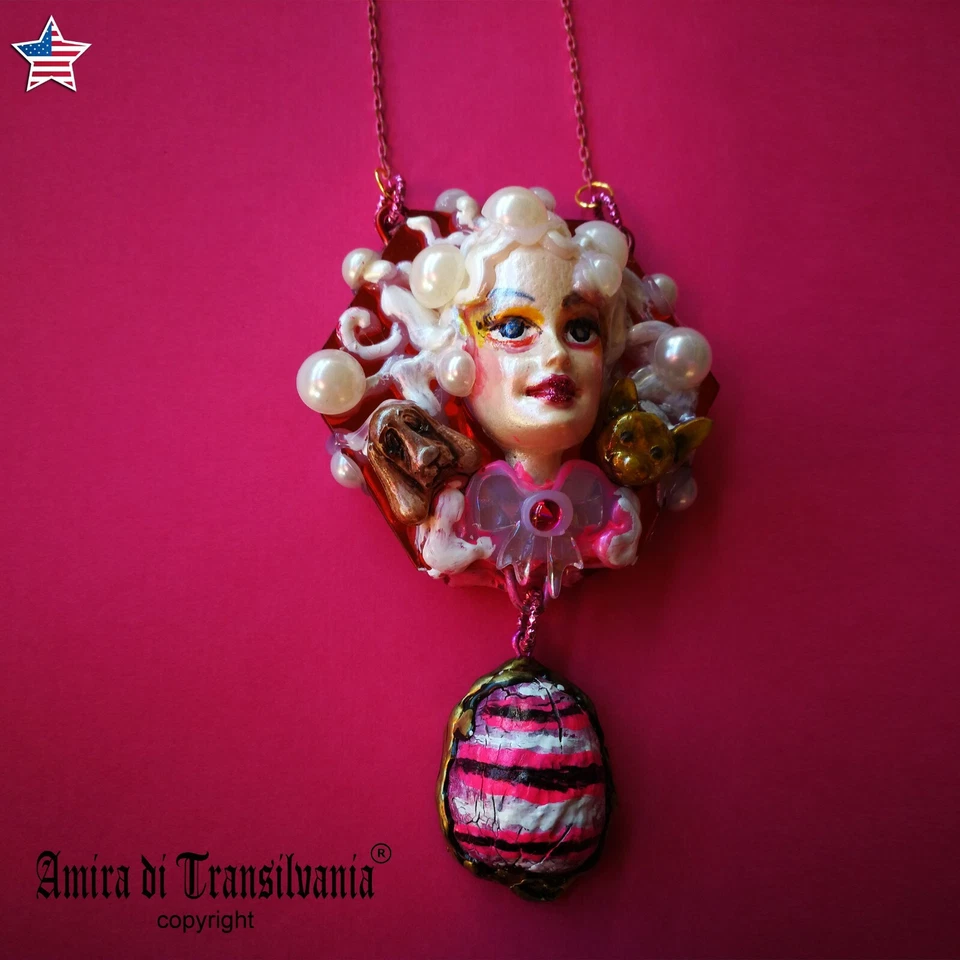 Lindo colgante con cabeza de muñeca de perro gato rubia hermosa mujer lindo gato Art Deco Foto 1 de 4