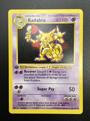 KADABRA Pokemon Card - WOTC - 1st Edition - Base Set - Shadowless - 32/102 - NM - Image 1 of 4