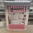 New Hello Kitty Faces With Pink Bow White Queen Sheet Set In Cloth Package