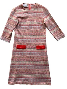 1960s Vintage Fair Isle Mod Union & USA Made Virgin Wool Mini Dress Size S R&k - Picture 1 of 12