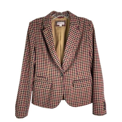 Chaqueta Blazer Vintage Tostado Rojo Azul Cuadros Lana Preppy Academia 2 Foto 1 de 4