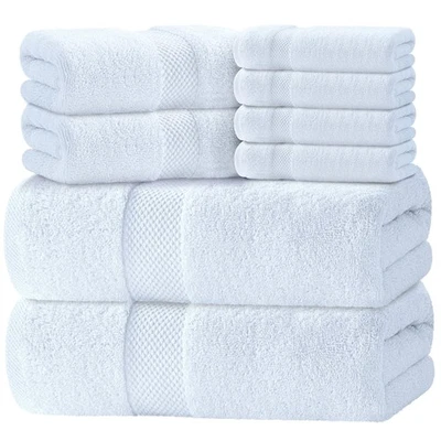 Luxury White Bath Towel Set of 8 Pieces - 100% Turkish Cotton Highly Absorbent T - Image 1 of 4