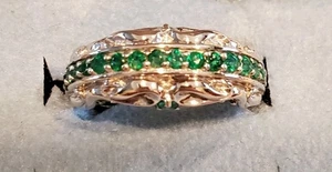 ANELLO A FASCIA IN ARGENTO 925 E PIETRE SMERALDO TG. 6,5 NUOVO - Foto 1 di 8