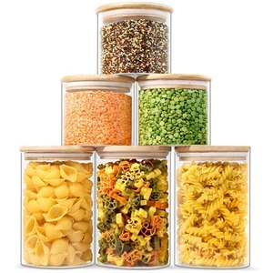 Glass Storage Container Bamboo Lids, Glass Airtight Canisters sets, Food Jars... - Picture 1 of 8
