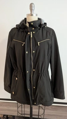 Michael Kors Women's Hooded Anorak Rain Coat (Size Large, Hunter Green) - Image 1 of 4