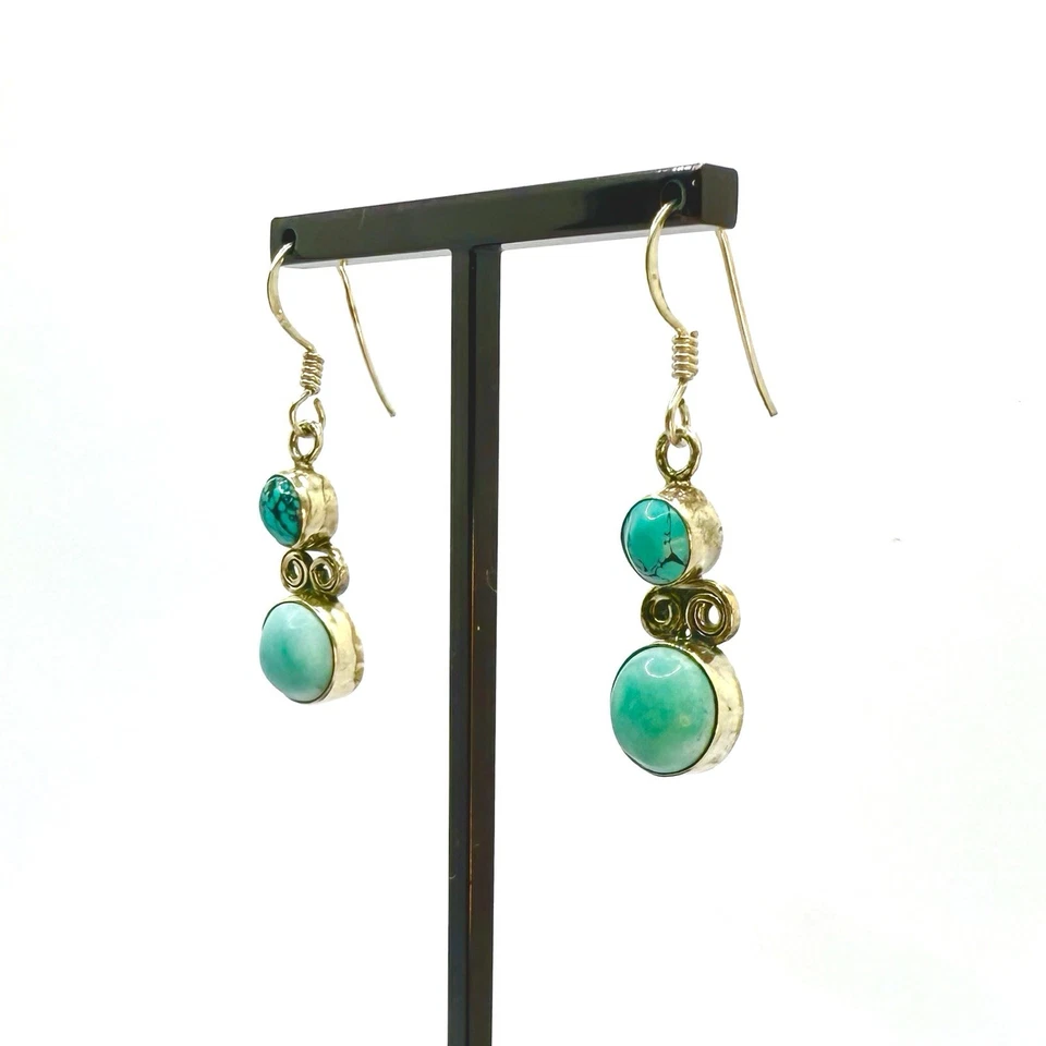 Pendientes Colgantes Turquesa - Tono Plata, Gota 2cm, 4,27g, Estilo Artesanal Foto 1 de 4