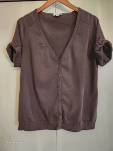 C30 St John's Bay brown button-up short-sleeved sweater cardigan - Picture 1 of 8