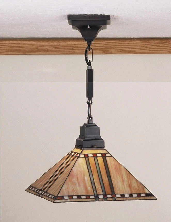 Meyda Tiffany 49156 Tiffany Glass Single Light 13"W Pendant With Handmade Shade