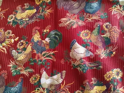 VTG Joan Kessler Concord Fabrics Chickens Rooster Red 45”w X 38” New - Image 1 of 4