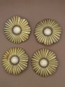 4 Large 2" Vintage Bakelite? Buttons Beige Flower, Shank, As Found Need Cleaning - Picture 1 of 10