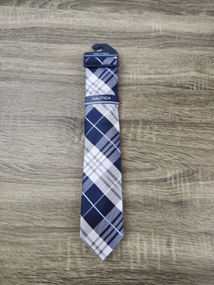 Corbata de cuello para hombre Nautica de seda de diseñador azul a cuadros NUEVO Foto 1 de 4