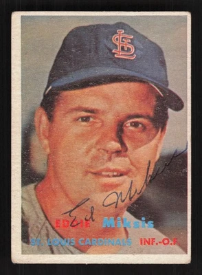 1957 Topps -#350 EDDIE MIKSIS (St Louis Cardinals) *AUTOGRAPHED* d.2005 Tough # - Image 1 of 2