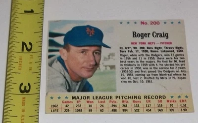 Tarjeta auténtica 1963 gelatina gelatina Roger Craig N. Y. Mets #200 escasa impresión corta Foto 1 de 3