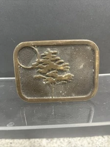 1978 BTS Belt Buckle Abstract Sun & Tree Vintage Solid Brass Made in USA - Picture 1 of 5