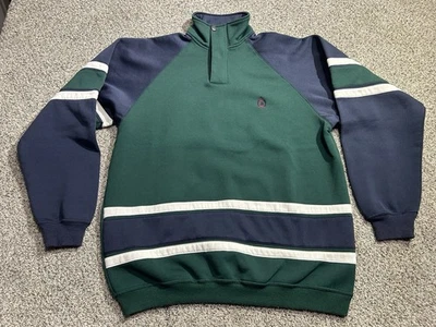 Vintage Bugle Boy Mens Medium Multicolor Striped Green 1/4 Snap Pullover Sweater - Image 1 of 4