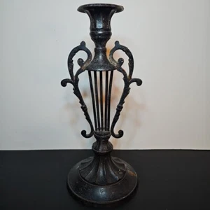 Brass Metal Candle Holder Ornate Harp Shaped 11" - Tested WORKS! - Picture 1 of 3