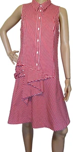 Cue in the City 12 red white collared shirt dress cotton with origami accent - Picture 1 of 8