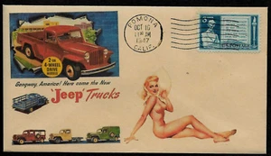 1947 Jeep Trucks & Pin Up Girl Anzeige auf Sammlerumschlag *OP500 - Bild 1 von 1