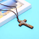 Retro Jesus Cross Necklace Wood Metal Pendant Jewelry Charm Necklace Gi TQ
