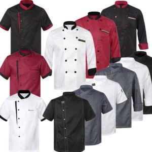 Unisex Women Men Chef Coat Cook Jacket Restaurant Kitchen Workwear Uniform Shirt - Picture 1 of 29