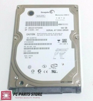 Seagate ST9100828AS 2.5" SATA 100GB HARD DRIVE DATE 07204 100398689 REV B PARTS - Image 1 of 4