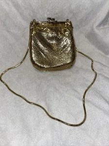 vintage gold tone metal mesh Crossbody Evening Purse Fast Free Shipping - Picture 1 of 11