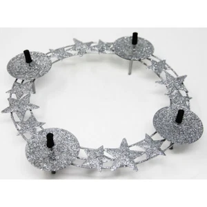 Corona Dell'Avvento IN Metallo Argento Con Glitzerndensternen Rotondo 24cm - Foto 1 di 1