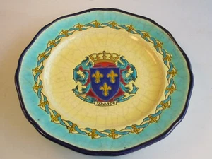 Antique French Longwy Enameled Pottery Decorative Wall Plaque - Picture 1 of 7