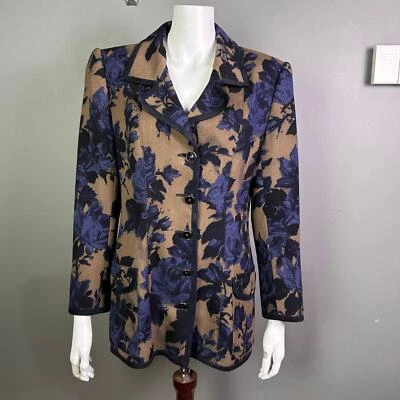 Emanuel Ungaro 女式 14 码夹克意大利花卉豪华羊毛 90 年代 Y2k — 第 1/4 张图片