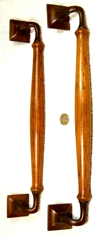 SUPERB PAIR ANTIQUE ART DECO LARGE BRONZE AND OAK DOOR PULL HANDLES SHOP Cover