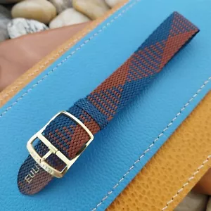 Cinturino Orologio Vintage 18mm Perlon Melange Blu & Rosso Argilla Passaggio Singolo nos Inutilizzato - Foto 1 di 6