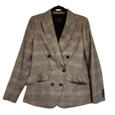 J. Crew Blazer Glen Plaid Ruffle Pocket Blazer In Classic Grey Stretch Wool sz 4 - Image 1 of 4