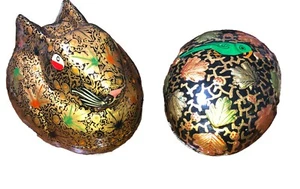 Vintage Hand Painted Lacquered Paper Mache Floral Rabbit Bird Trinket Box India - Picture 1 of 6