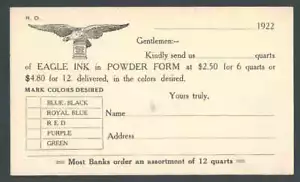 1922 NY Eagle Ink Co Sells Powder To Make Bank Inks In Black Red Blue & Green - Picture 1 of 1