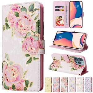 For iPhone 16e 15 14 16 Pro Max 13 12 Magnetic Leather Wallet Pattern Stand Case - Picture 1 of 40