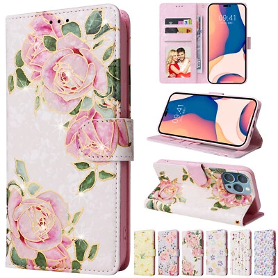 For iPhone 16e 15 14 16 17 Pro Max 13 Magnetic Leather Wallet Pattern Stand Case - Image 1 of 4