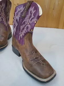ARIAT Purple Womens Boots Size 2 Tombstone Western Square Toe Leather Flames - Picture 1 of 14