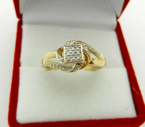 Solid 14k Gold Whirl Design Natural Melle Diamonds Ladies Ring size 8.5 - Picture 1 of 10