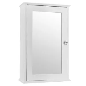 Medicine Storage Cabinet - White, Mirrored Door, MDF, Adjustable, & Wall Mounted - Picture 1 of 12