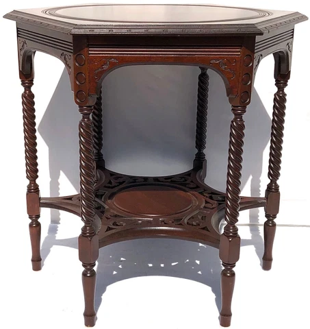 Antique Mahogany Hexagonal Table w/ Barley Twist Legs - EXCELLENT!!! Cover
