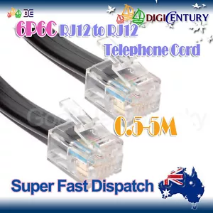 6P6C RJ12 RJ11 Straight Through Telephone Lead Cord Cable 0.5~5m ADSL 2+ Black - Bild 1 von 6