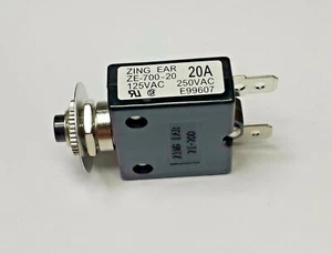 ZE700-20A Zing Ear thermal circuit breaker replaces Carling, Joemex, Kuoyeh, P&B - Picture 1 of 3