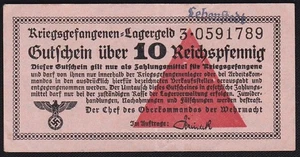 i-004383 Germany Lagergeld 10 Reichspfennig 1939-45 XF/AU - Picture 1 of 2