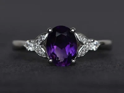 925 Sterling Silver Purple Amethyst Women Ring US Duty Free - Image 1 of 4