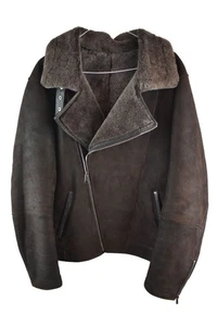 MODA SHOW giacca pelle shearling nera taglia UK 26 donna bomber full zip - Foto 1 di 7