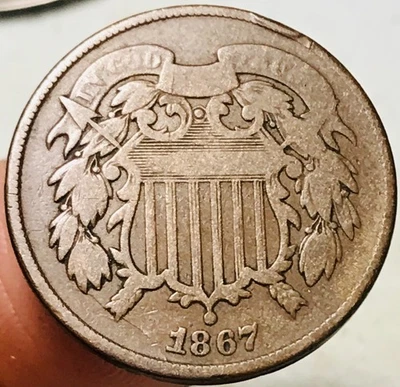 1867 Two Cent Piece 2C Ungraded Post Civil War Date US Type Coin CC27643 - Image 1 of 4