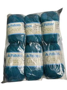Lote de 6 madejas Patons Grace 100% algodón mercerizado color pavo real - Imagen 1 de 2