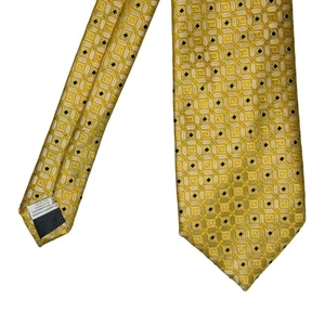 KissTies Tie Yellow Geometric Patterned Microfiber Mens Necktie - Picture 1 of 9