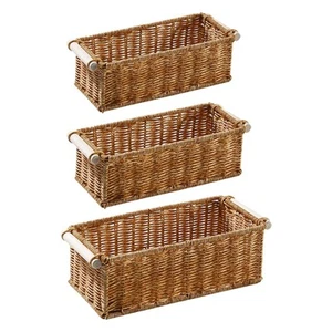 Imitation Rattan Baskets with Handles Woven Baskets for Organizing for Bedroom - Picture 1 of 8