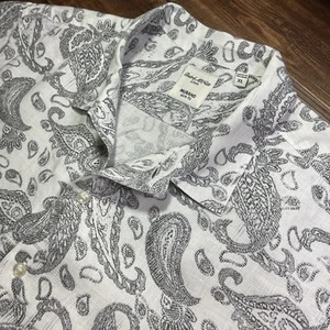 Baird McNutt Murano Shirt Men’s XL Black & White Paisley Linen Slim Fit - Picture 1 of 6